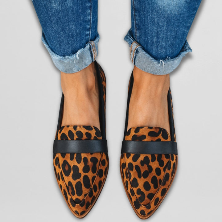 Women's Pointed-Toe Penny Slip-On Suede Loafers - Leopard Print