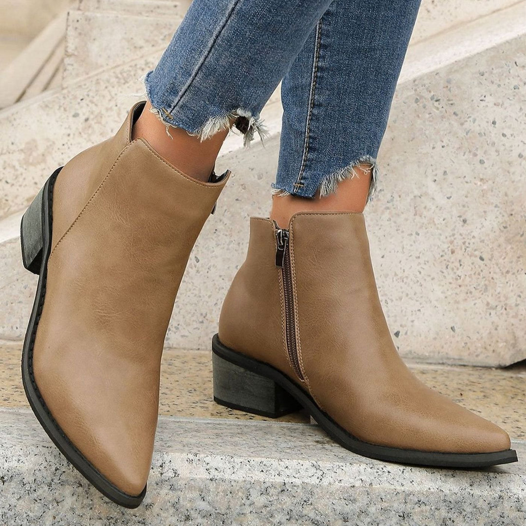 Women's Pointed-Toe Side-Zip Block Heel Ankle Boots