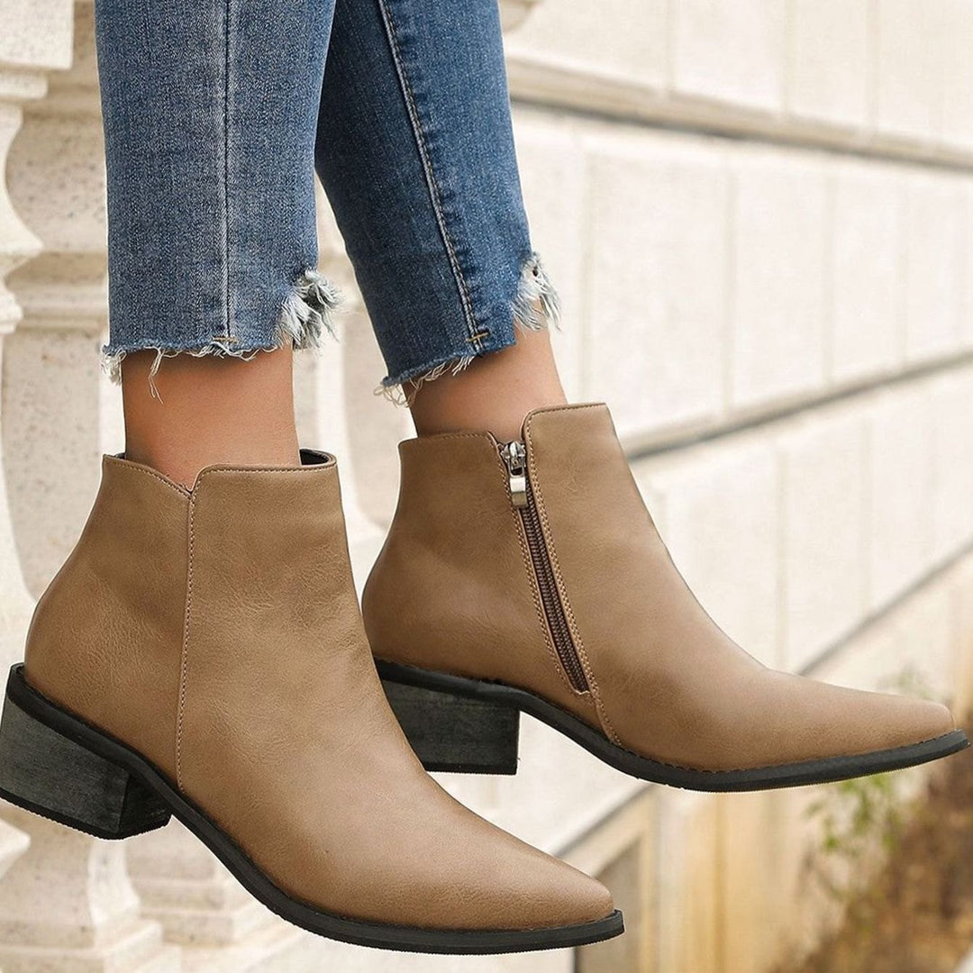 Women's Pointed-Toe Side-Zip Block Heel Ankle Boots