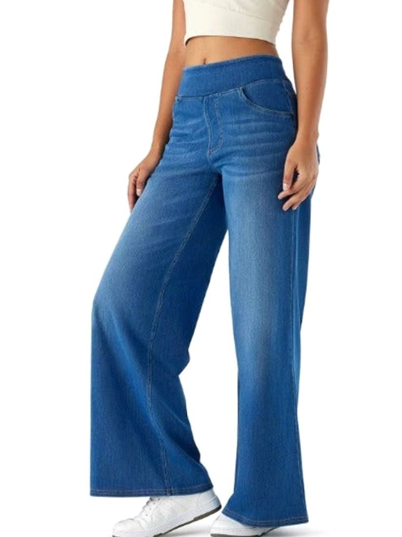 Women's Pull-On Wide Leg High-Rise Stretch Jeans - Blue
