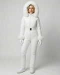 Victoria | Women's Quilted Fur-Hood Belted Winter Ski Jumpsuit