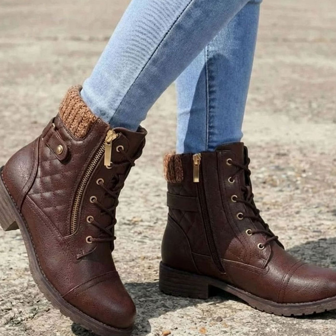 Women's Quilted Lace-Up Side-Zip Ankle Boots