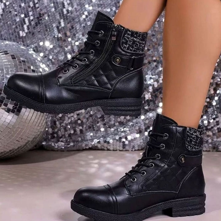 Women's Quilted Lace-Up Side-Zip Ankle Boots