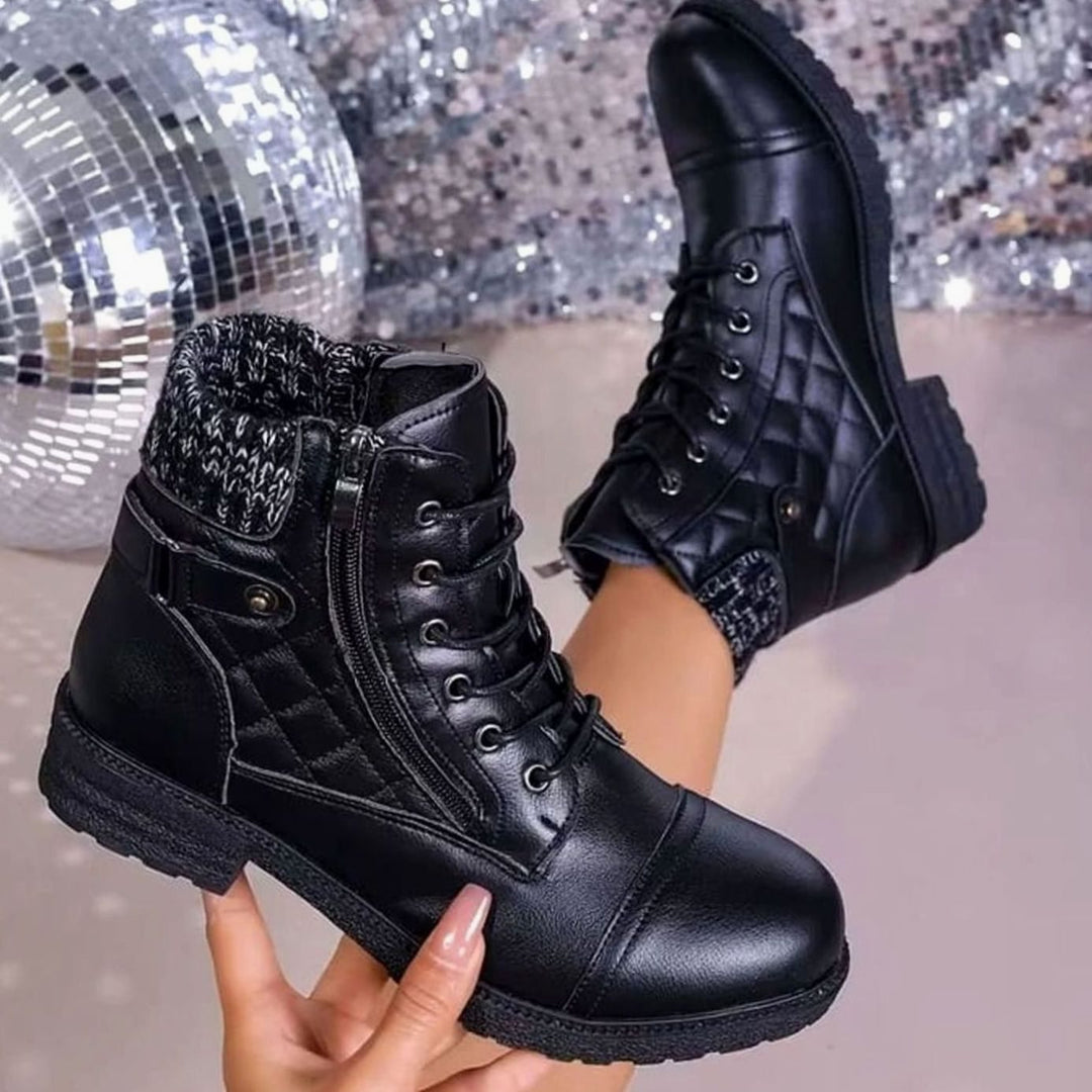 Women's Quilted Lace-Up Side-Zip Ankle Boots