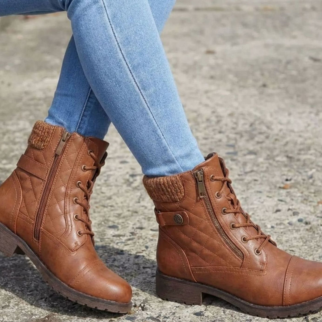 Women's Quilted Lace-Up Side-Zip Ankle Boots