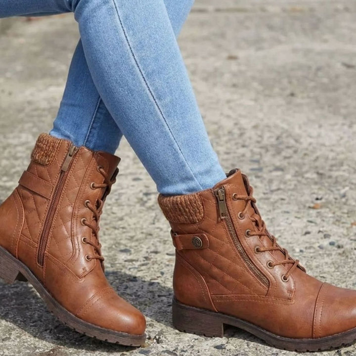 Women's Quilted Lace-Up Side-Zip Ankle Boots