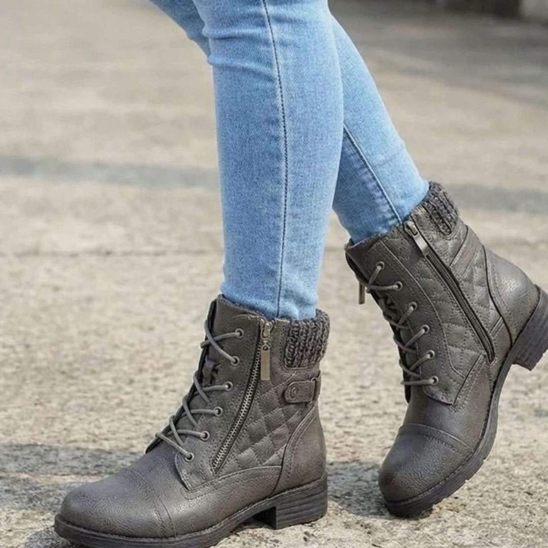 Women's Quilted Lace-Up Side-Zip Ankle Boots