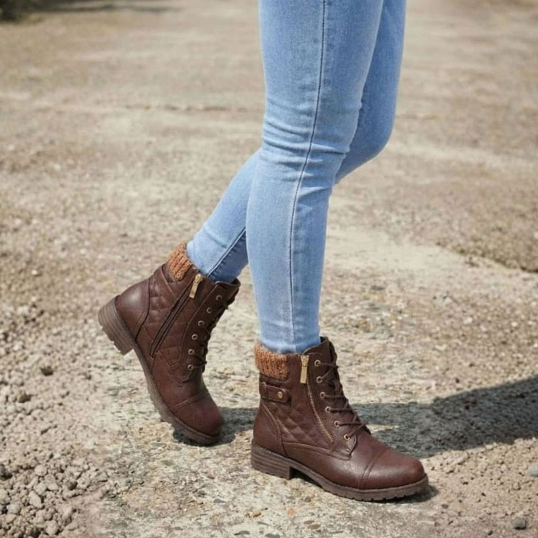 Women's Quilted Lace-Up Side-Zip Ankle Boots