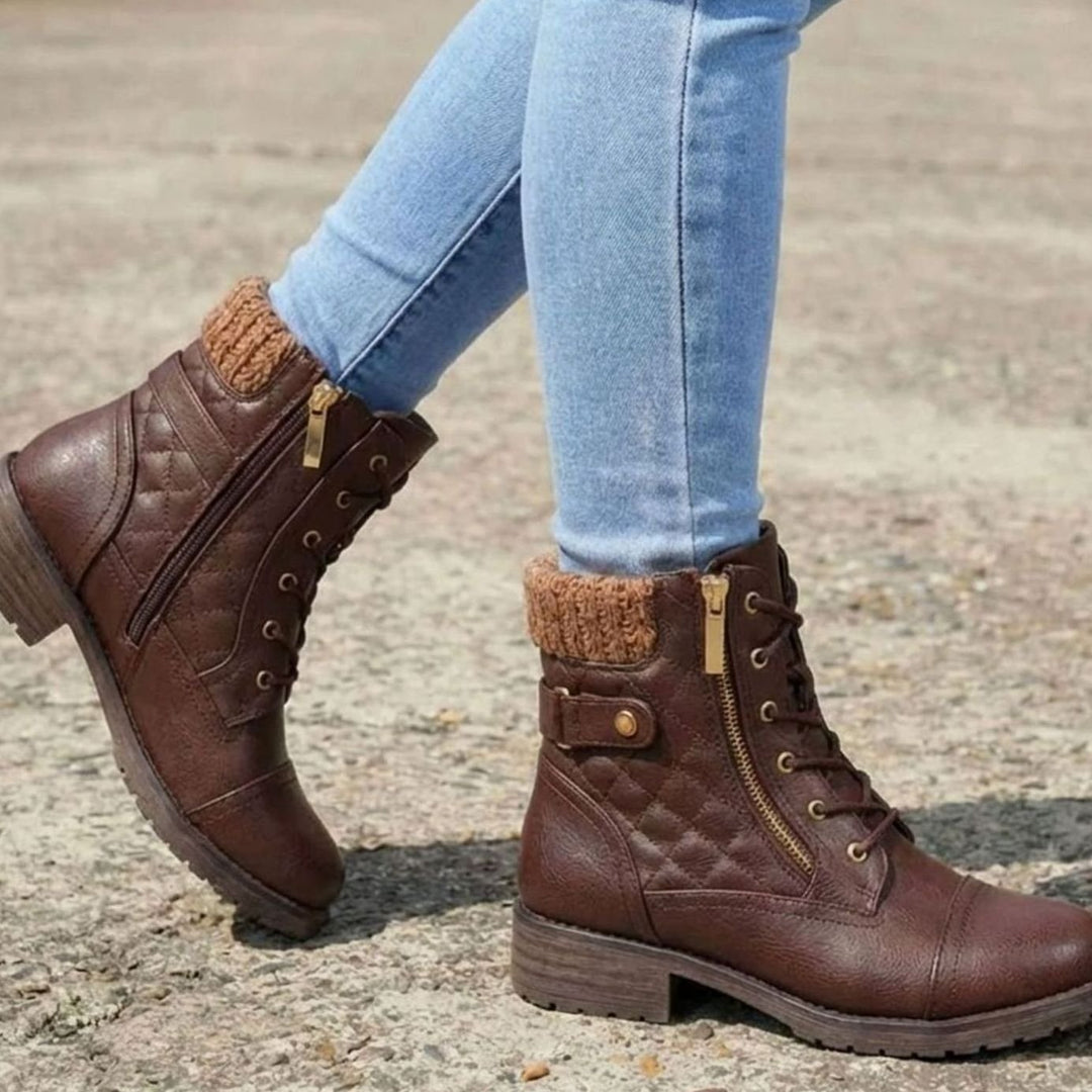 Women's Quilted Lace-Up Side-Zip Ankle Boots