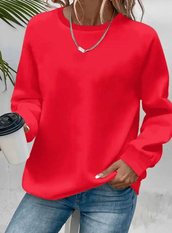 Women's Relaxed Crew-Neck Everyday Pullover Sweatshirt - Red