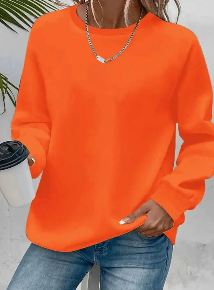 Women's Relaxed Crew-Neck Everyday Pullover Sweatshirt - Orange