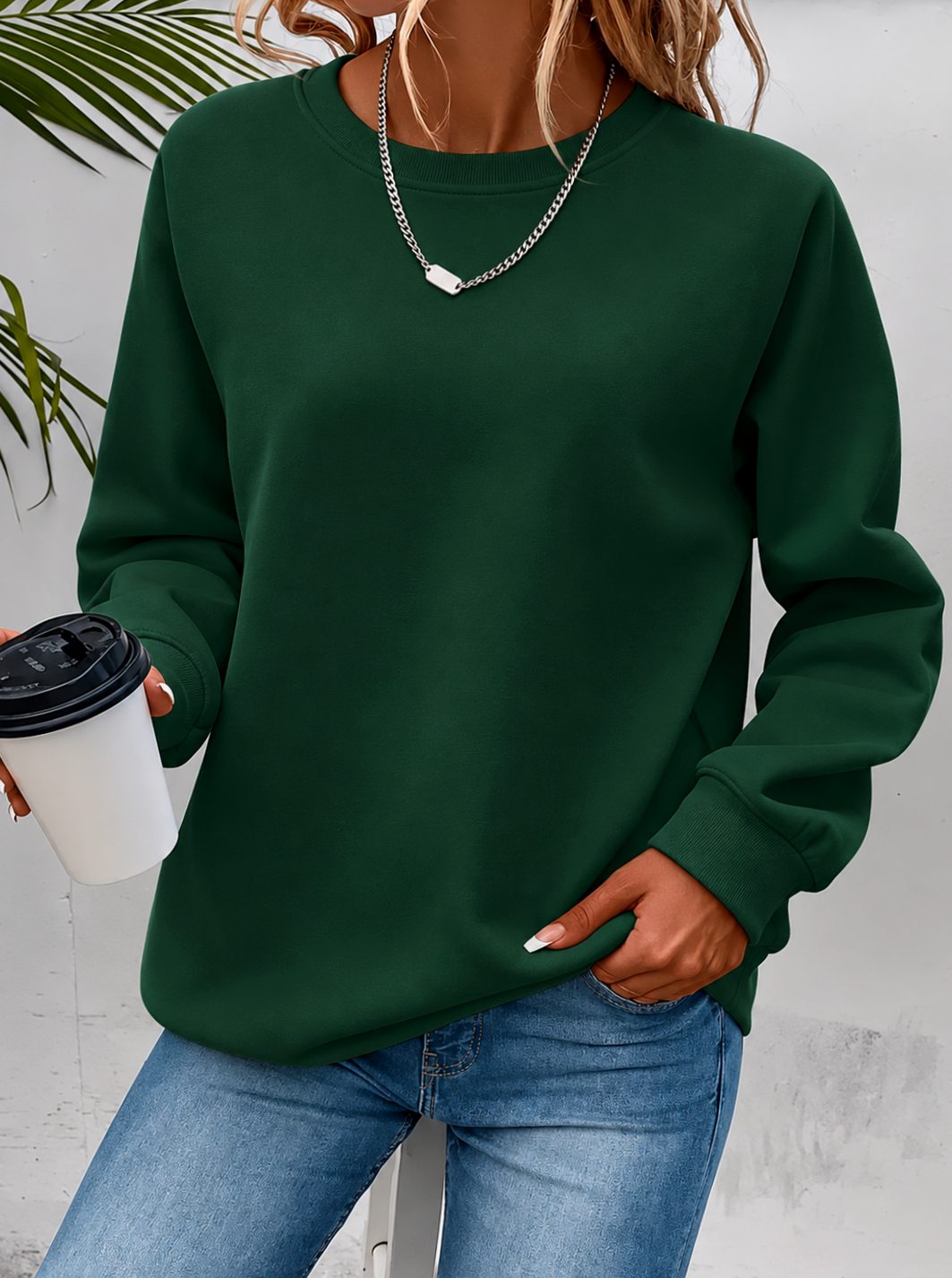Women's Relaxed Crew-Neck Everyday Pullover Sweatshirt - Green