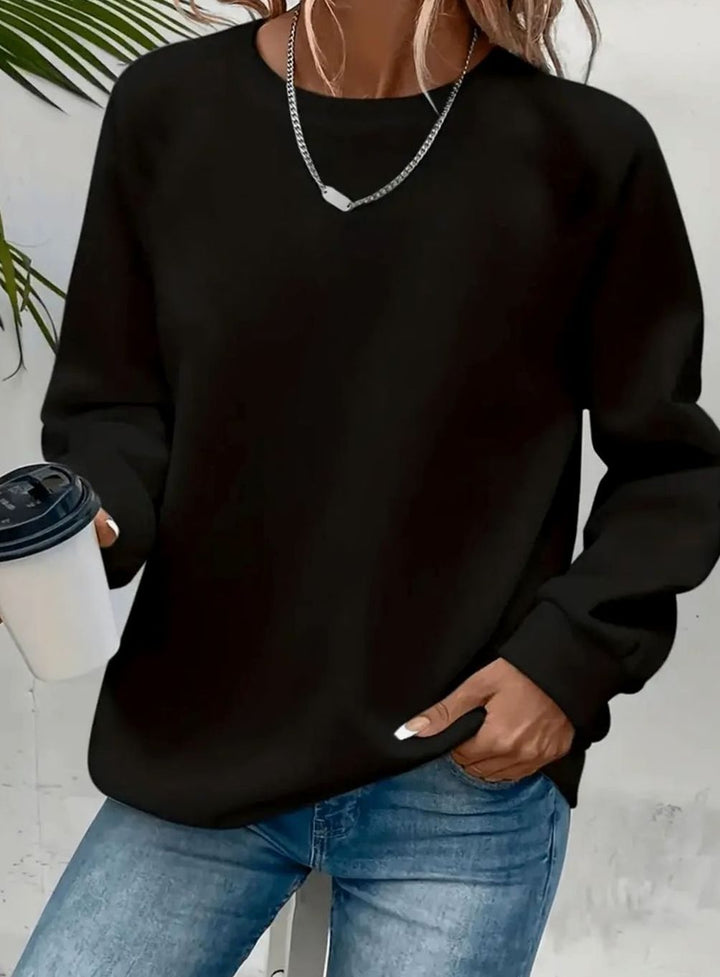 Women's Relaxed Crew-Neck Everyday Pullover Sweatshirt - Black