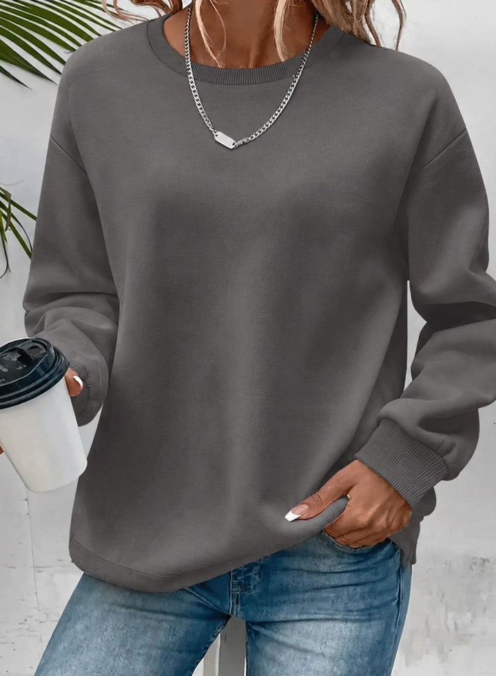 Women's Relaxed Crew-Neck Everyday Pullover Sweatshirt - Dark Gray
