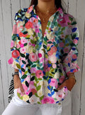 Sophia | Women's Relaxed-Fit Button-Front Floral Long Sleeve Blouse