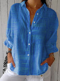 Olivia | Women's Relaxed-Fit Button-Front Geometric Striped Blouse
