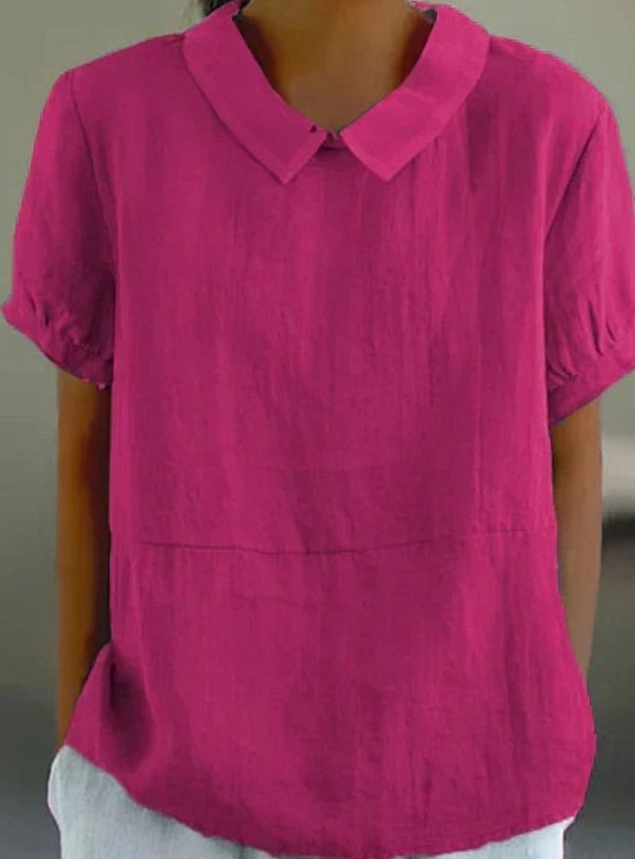 Women's Relaxed-Fit Collared Short-Sleeve Blouse - Hot Pink