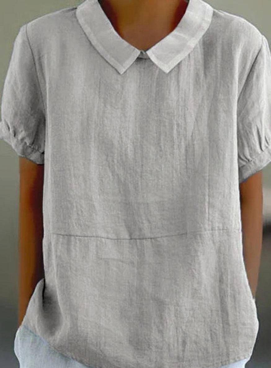 Women's Relaxed-Fit Collared Short-Sleeve Blouse - Light Gray