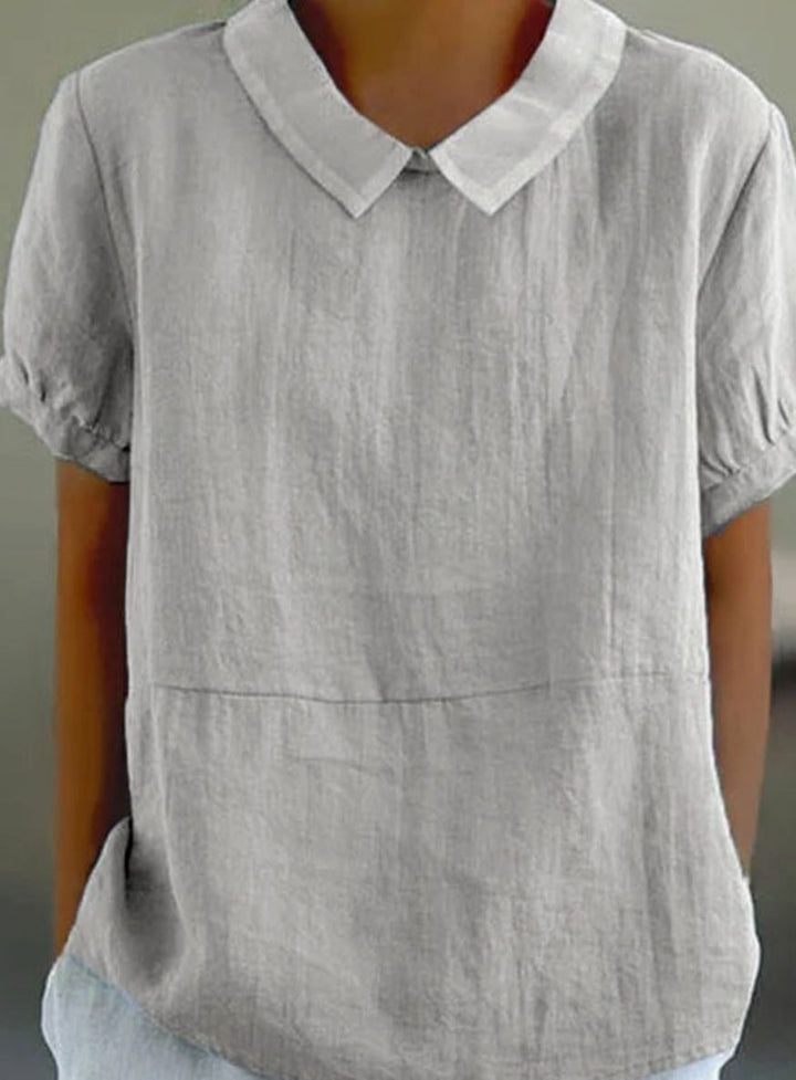 Women's Relaxed-Fit Collared Short-Sleeve Blouse - Light Gray