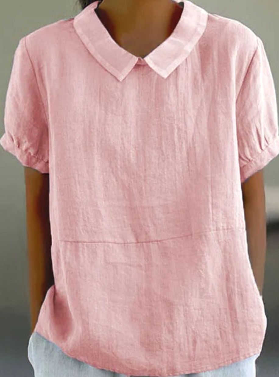 Women's Relaxed-Fit Collared Short-Sleeve Blouse - Light Pink