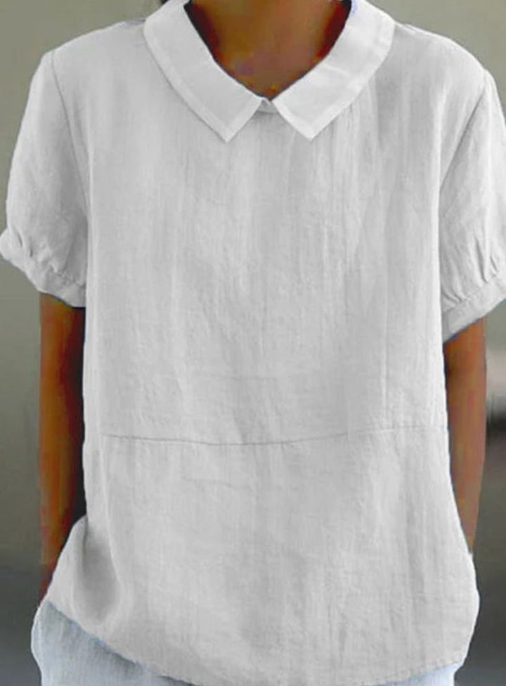 Women's Relaxed-Fit Collared Short-Sleeve Blouse - White