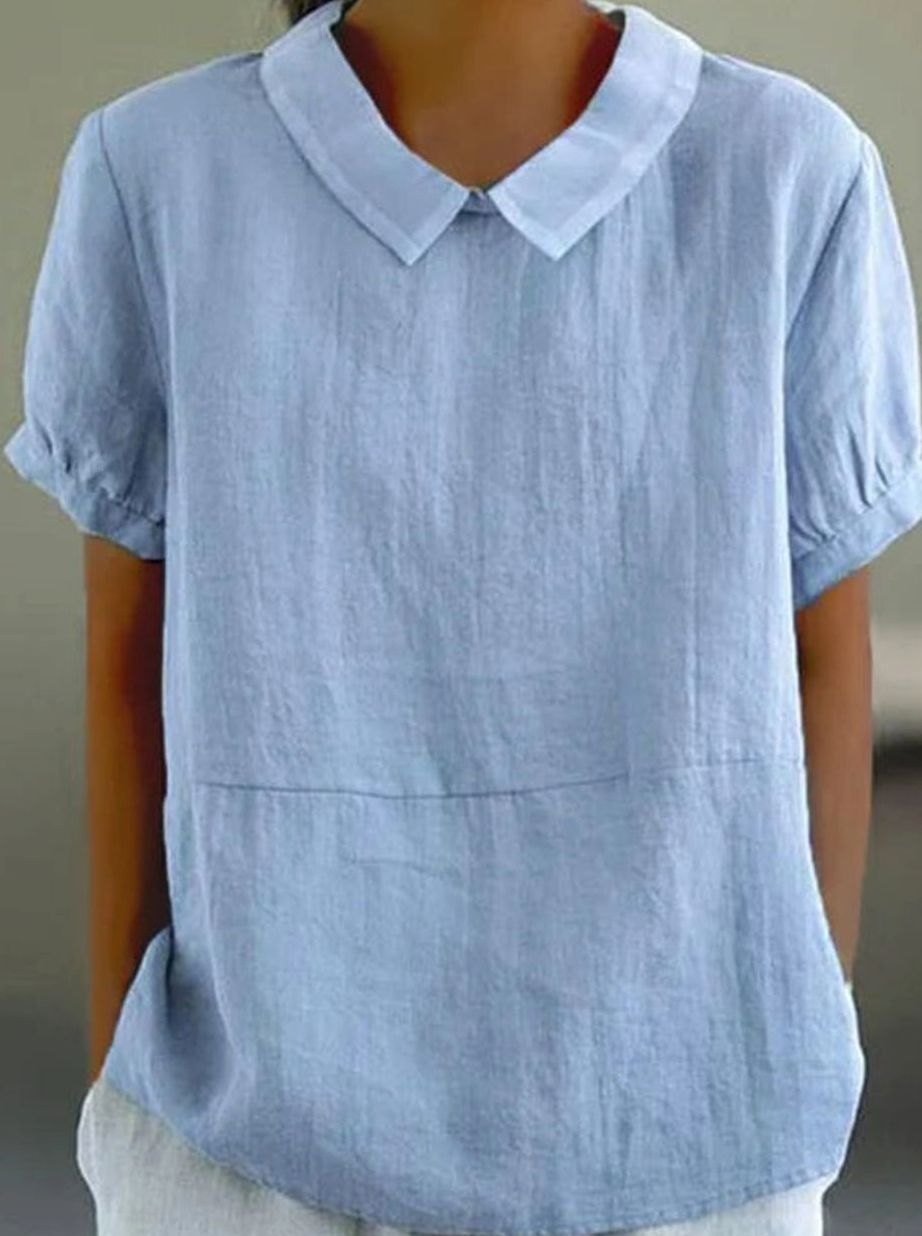 Women's Relaxed-Fit Collared Short-Sleeve Blouse - Blue