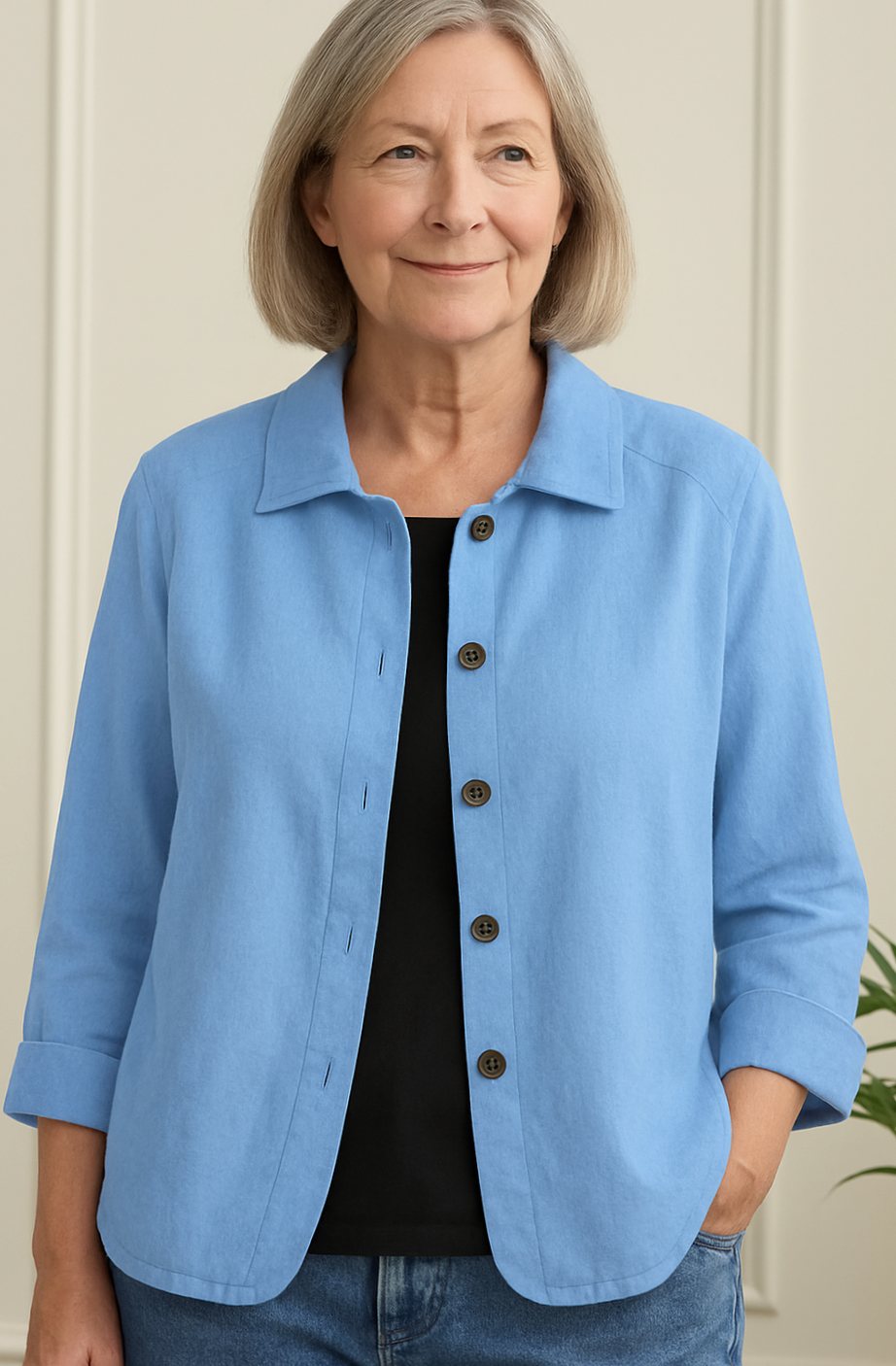 Women's Relaxed-Fit Cotton-Linen Button-Up Shirt Cardigan