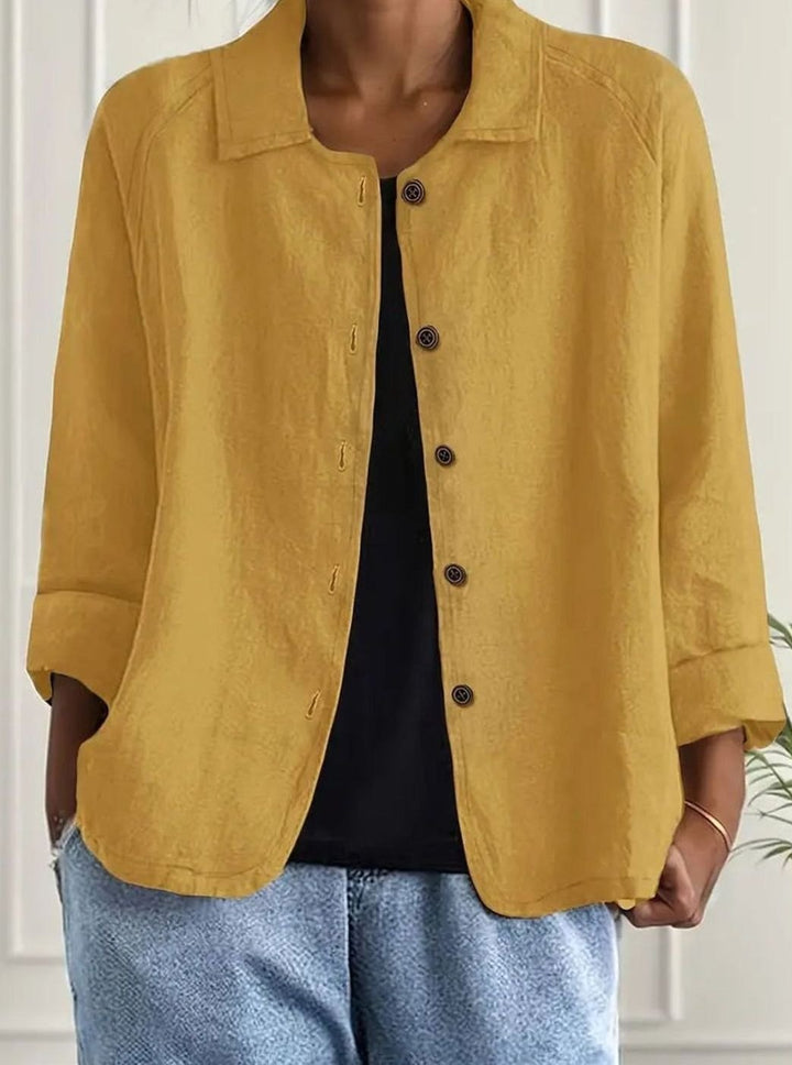 Women's Relaxed-Fit Cotton-Linen Button-Up Shirt Cardigan - Yellow