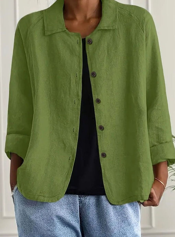 Women's Relaxed-Fit Cotton-Linen Button-Up Shirt Cardigan - Green
