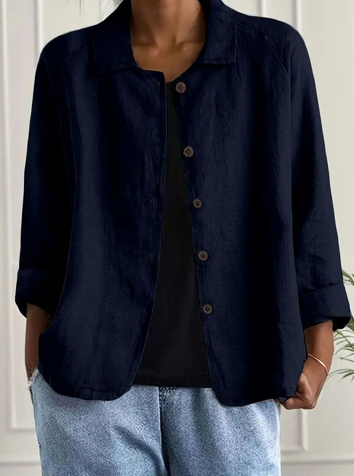 Women's Relaxed-Fit Cotton-Linen Button-Up Shirt Cardigan - Dark Blue