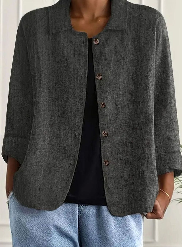Women's Relaxed-Fit Cotton-Linen Button-Up Shirt Cardigan - Dark Gray