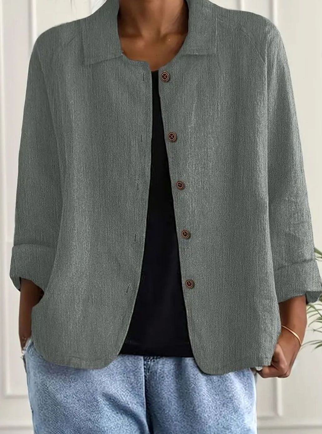 Women's Relaxed-Fit Cotton-Linen Button-Up Shirt Cardigan
