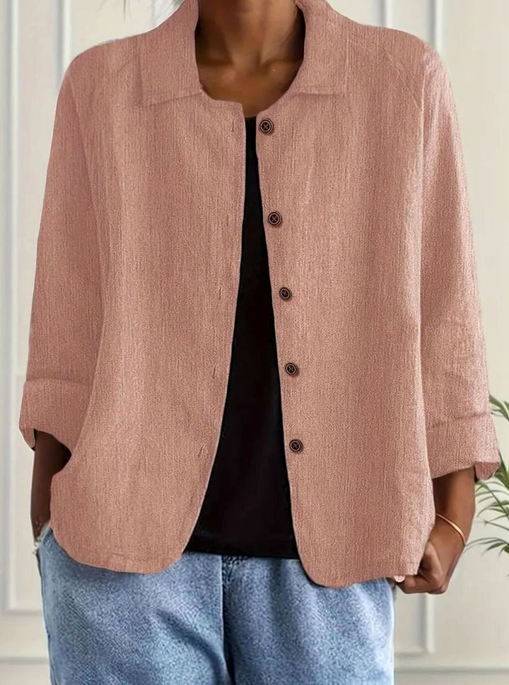 Women's Relaxed-Fit Cotton-Linen Button-Up Shirt Cardigan - Pink