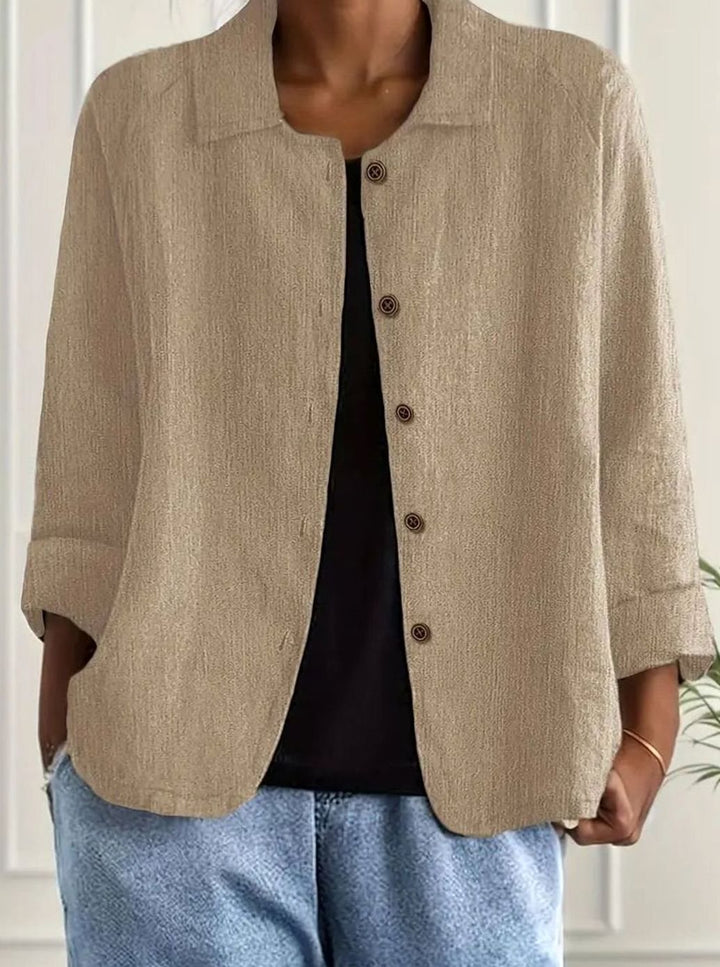 Women's Relaxed-Fit Cotton-Linen Button-Up Shirt Cardigan - Khaki