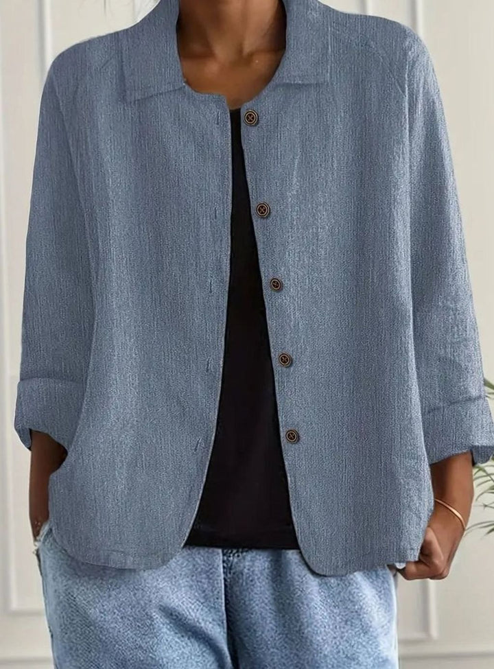 Women's Relaxed-Fit Cotton-Linen Button-Up Shirt Cardigan - Blue