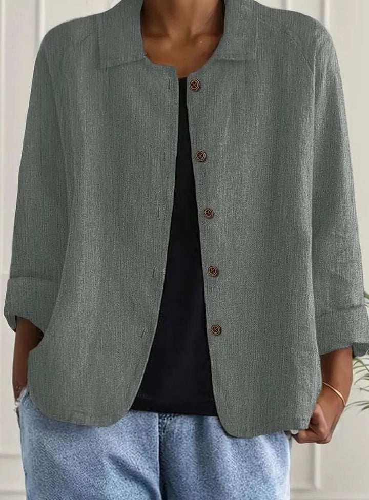 Women's Relaxed-Fit Cotton-Linen Button-Up Shirt Cardigan - Gray