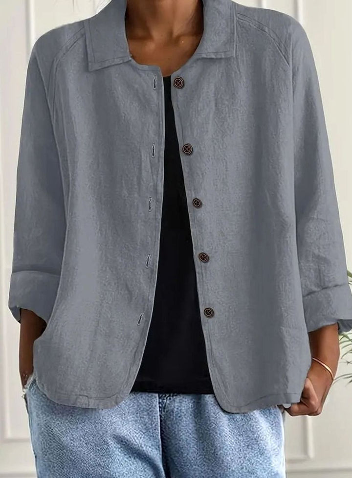 Women's Relaxed-Fit Cotton-Linen Button-Up Shirt Cardigan - Light Gray