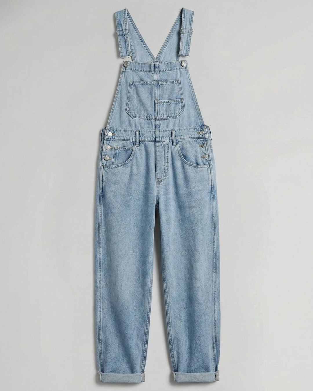 Women's Relaxed-Fit Cross-Back Denim Overalls - Light Blue