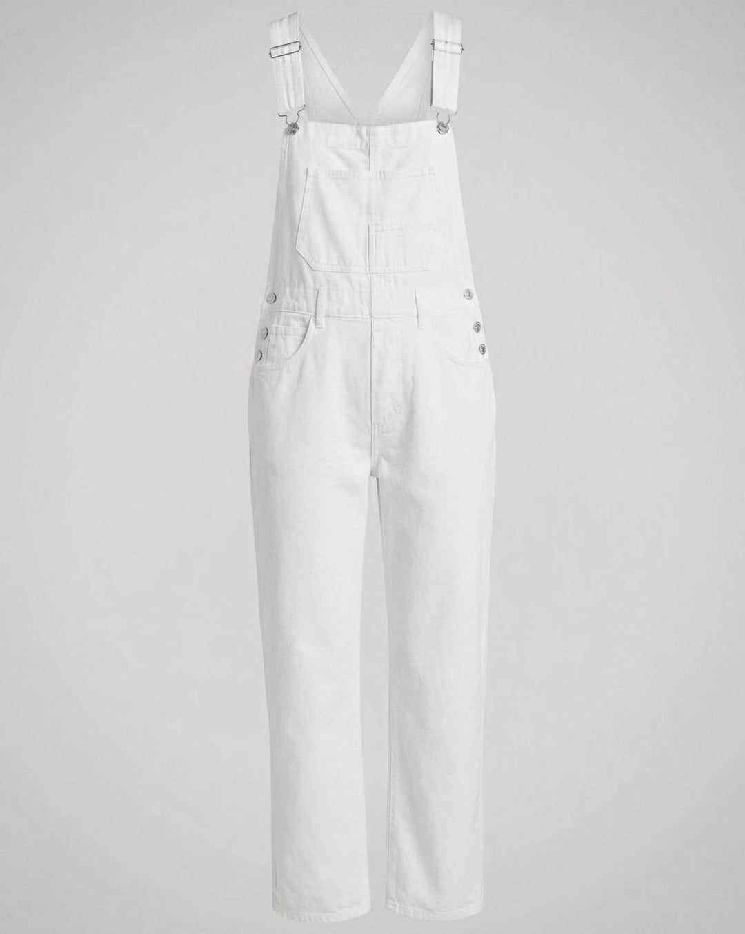 Women's Relaxed-Fit Cross-Back Denim Overalls - White