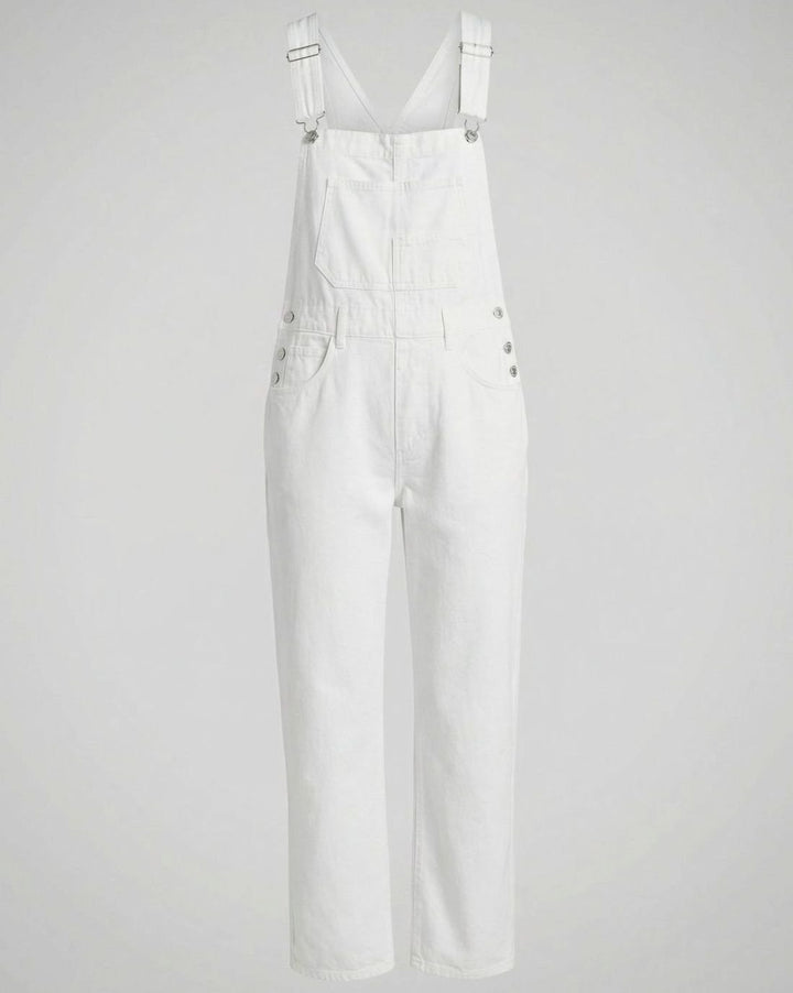 Women's Relaxed-Fit Cross-Back Denim Overalls - White