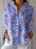 Amelia | Women's Relaxed-Fit Floral Button-Front Long Sleeve Blouse