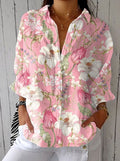 Luna | Women's Relaxed-Fit Floral Button-Up Long Sleeve Blouse