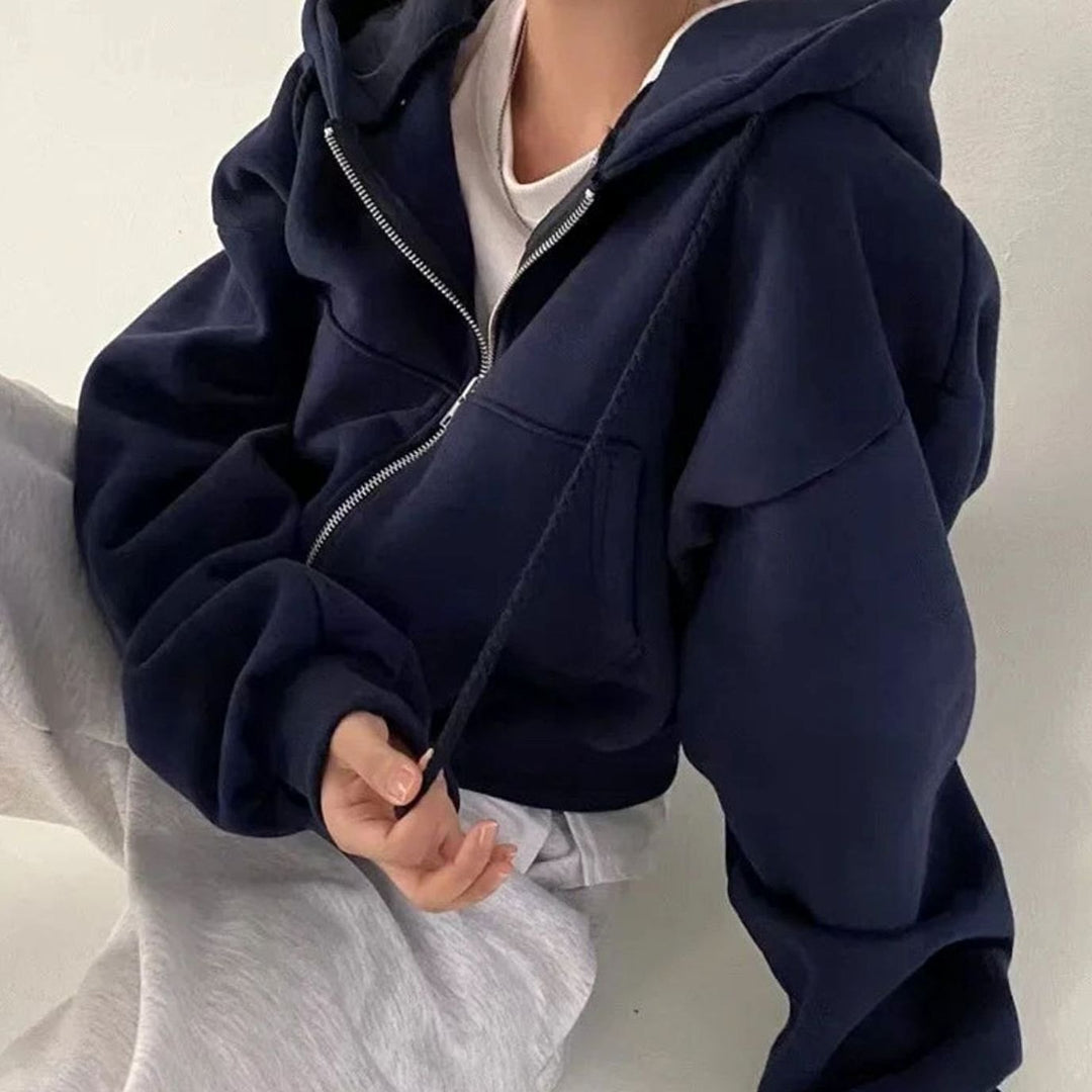 Women's Relaxed-Fit Full-Zip Winter Hoodie Sweatshirt - Navy Blue