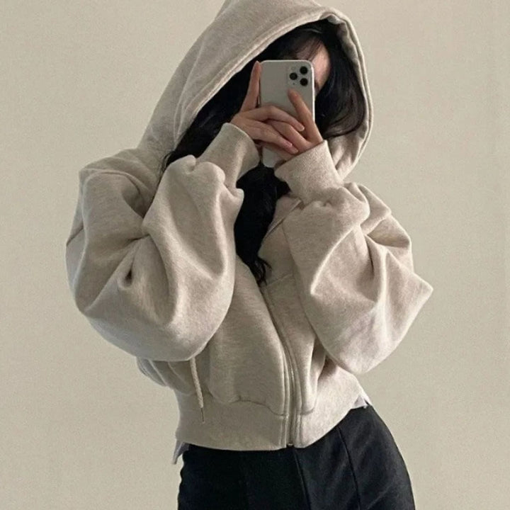 Women's Relaxed-Fit Full-Zip Winter Hoodie Sweatshirt - Light Gray