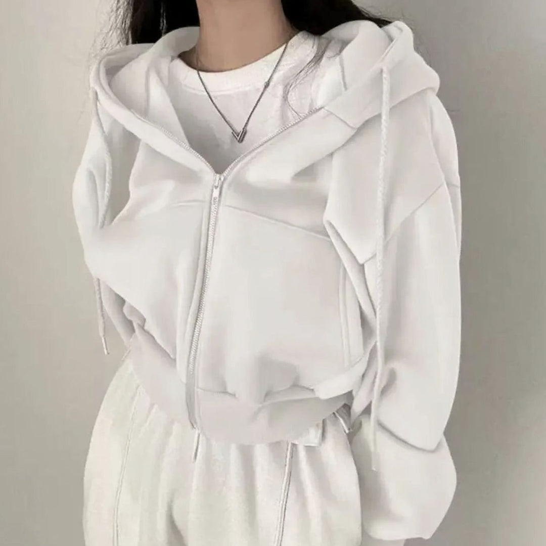 Women's Relaxed-Fit Full-Zip Winter Hoodie Sweatshirt - White