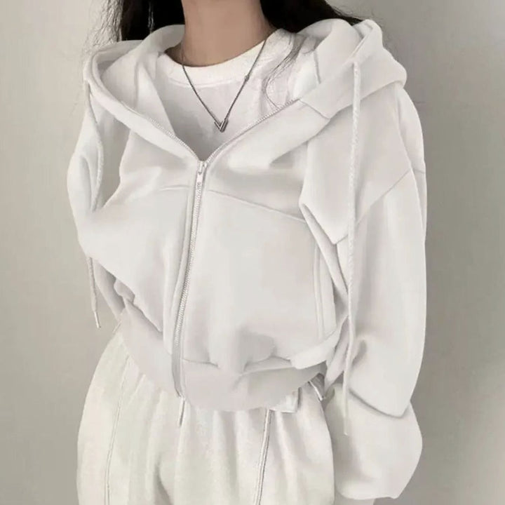 Women's Relaxed-Fit Full-Zip Winter Hoodie Sweatshirt - White