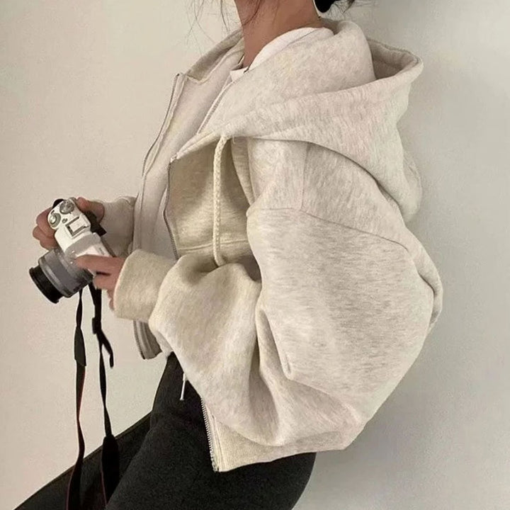 Women's Relaxed-Fit Full-Zip Winter Hoodie Sweatshirt - Beige