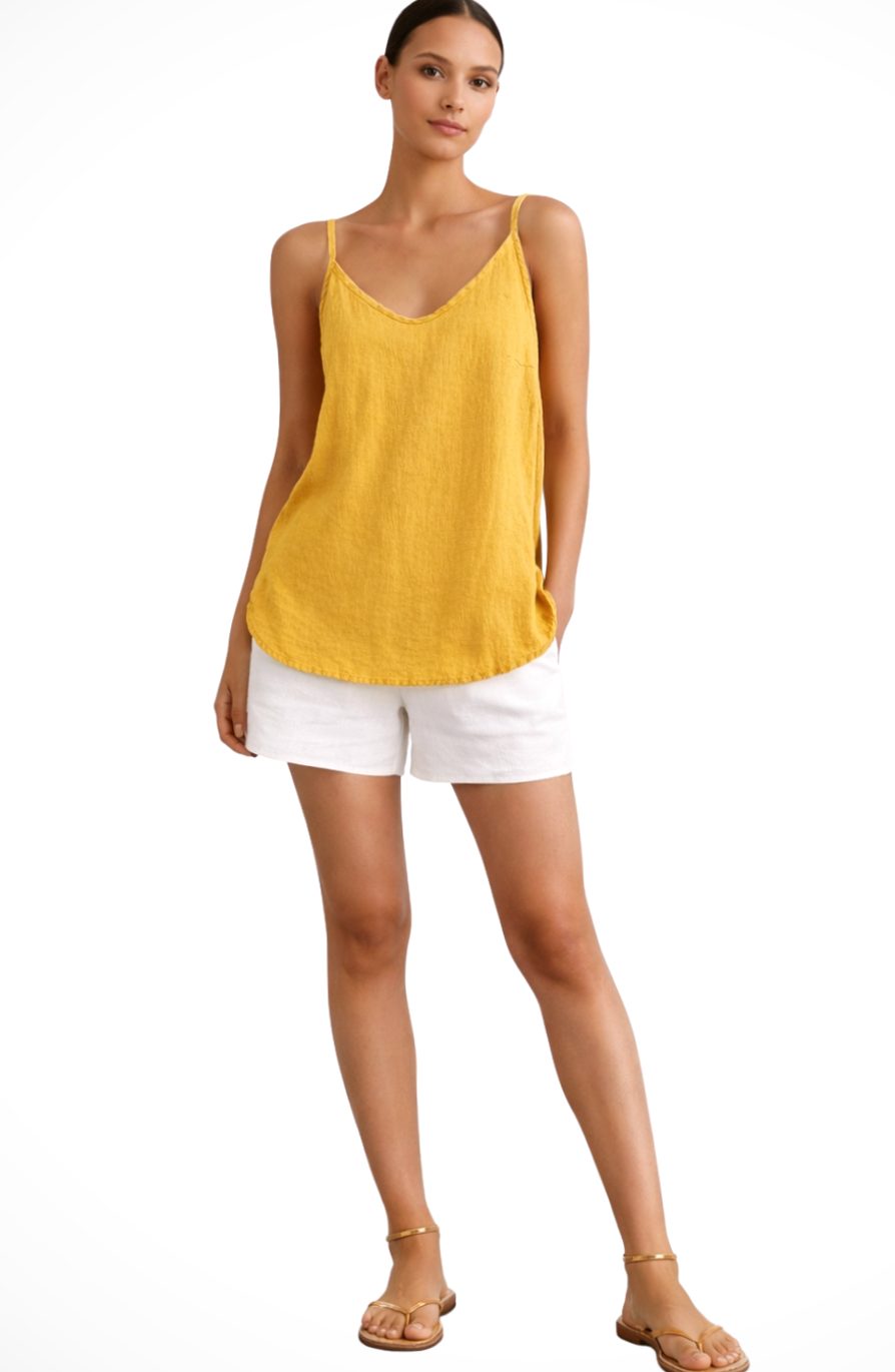 Women's Relaxed-Fit Linen Spaghetti-Strap Cami Top - Yellow