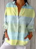 Charlotte | Women's Relaxed-Fit Pastel Check Long-Sleeve Button-Down Blouse