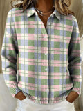 Eleanor | Women's Relaxed-Fit Pastel Plaid Button-Front Cardigan